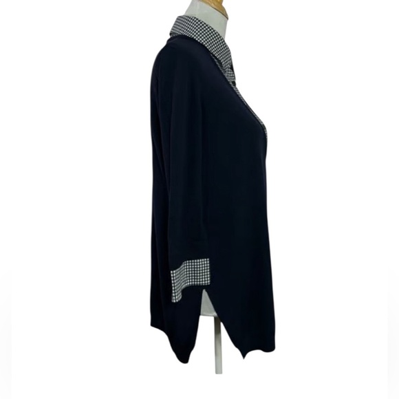St. John Wool Mixed Media Sweater Tunic Blouse Combo Navy Size P or XS - Picture 4 of 10